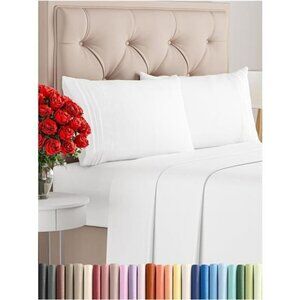 Queen Size 4 Piece Sheet Set Comfy Breathable & Cooling Sheet Hotel Luxury White